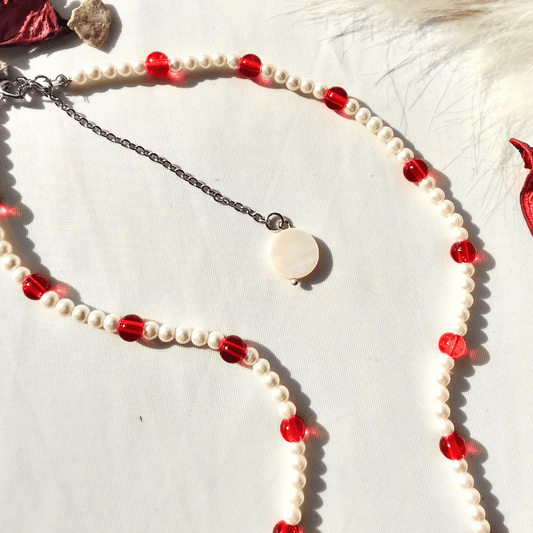 Red Faux Pearl Necklace