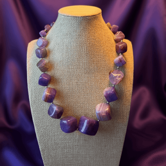 Purple crystal necklace closeup