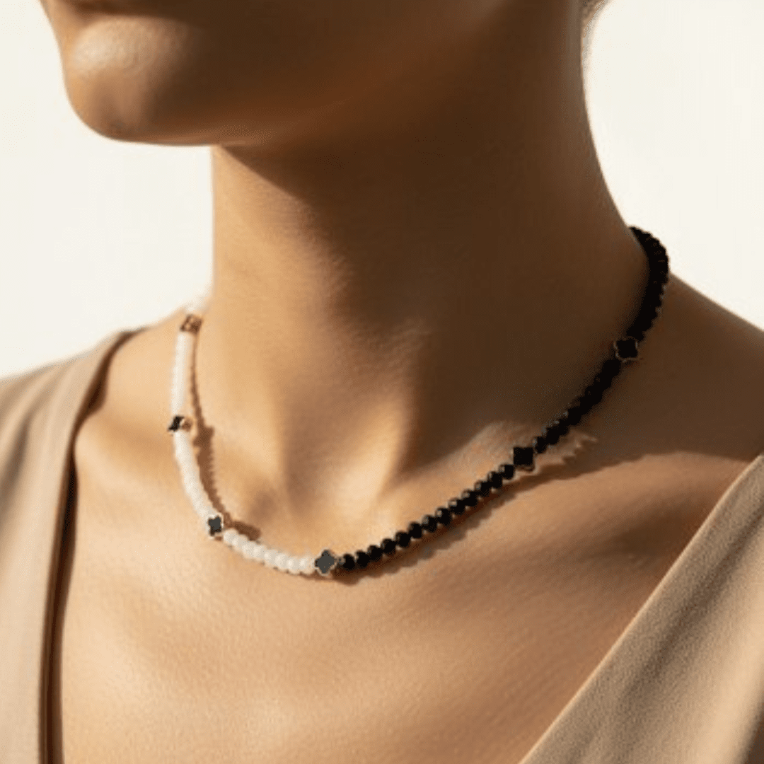 Clover Necklace - Hathor-Jewellery - opaque white beads