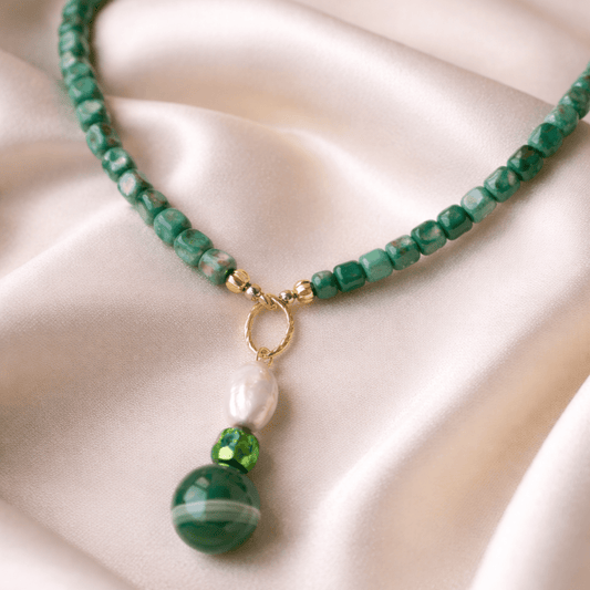 Green gemstone silver necklace